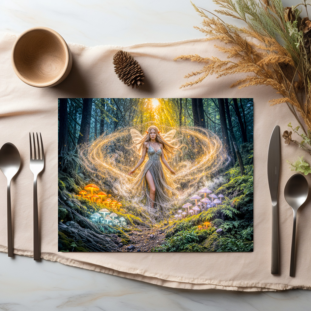 raxxa Premium-Tischset: Dynamic Fantasy Elf in Enchanted Forest Mushroom Magic - immagine 3