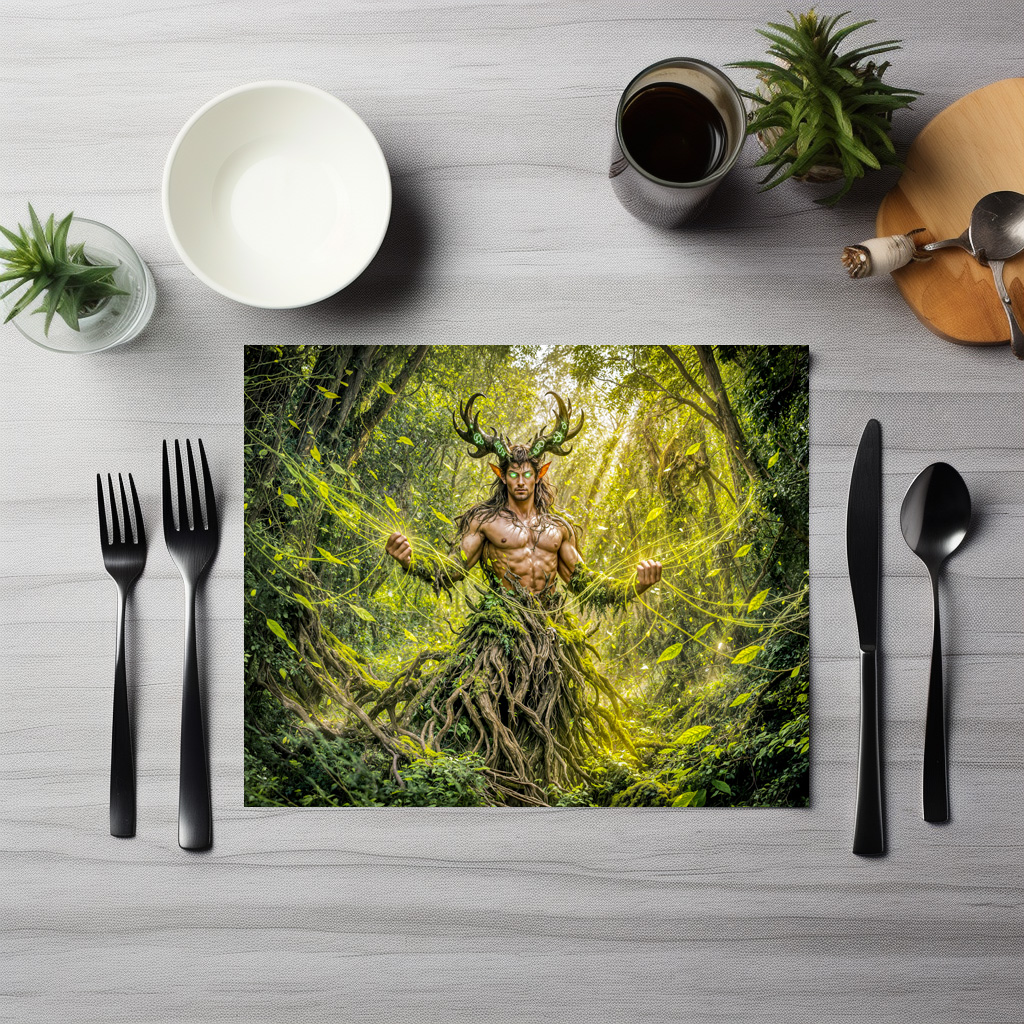 raxxa Premium-Tischset: Dynamic Fantasy Faun in Enchanted Forest Atmosphere - Imagen 3