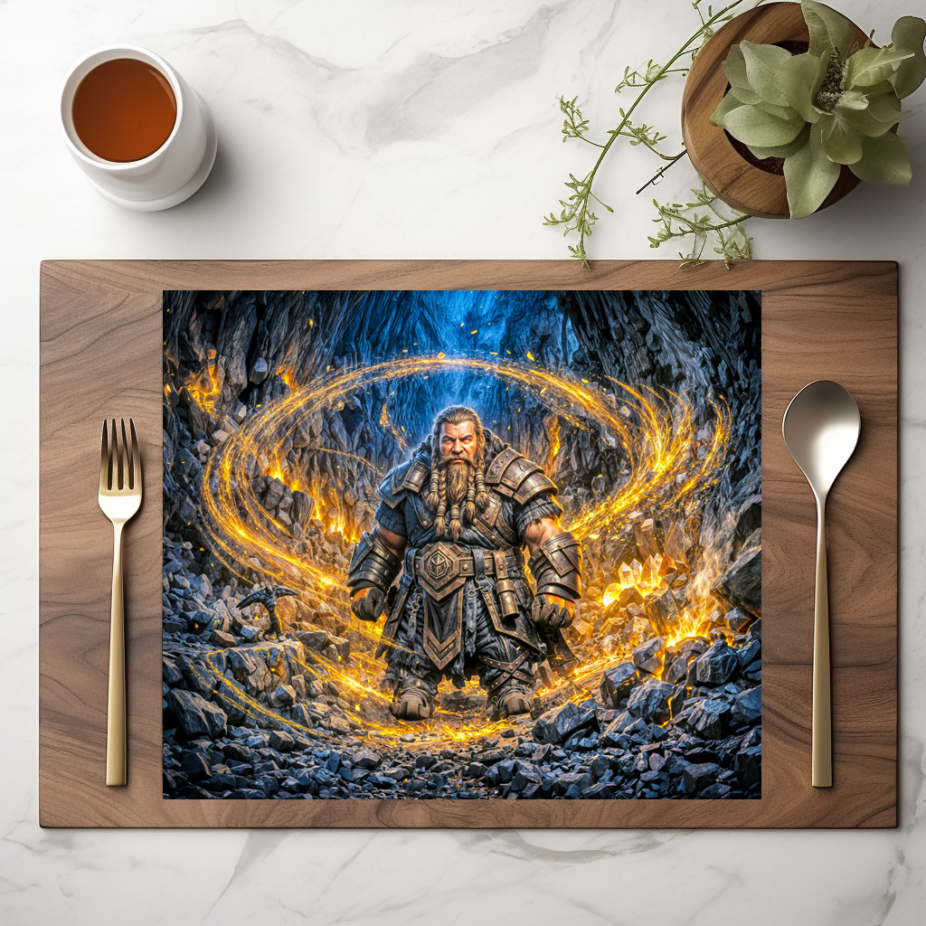 raxxa Premium-Tischset: Dynamic Fantasy Dwarf Working in Enchanted Mine