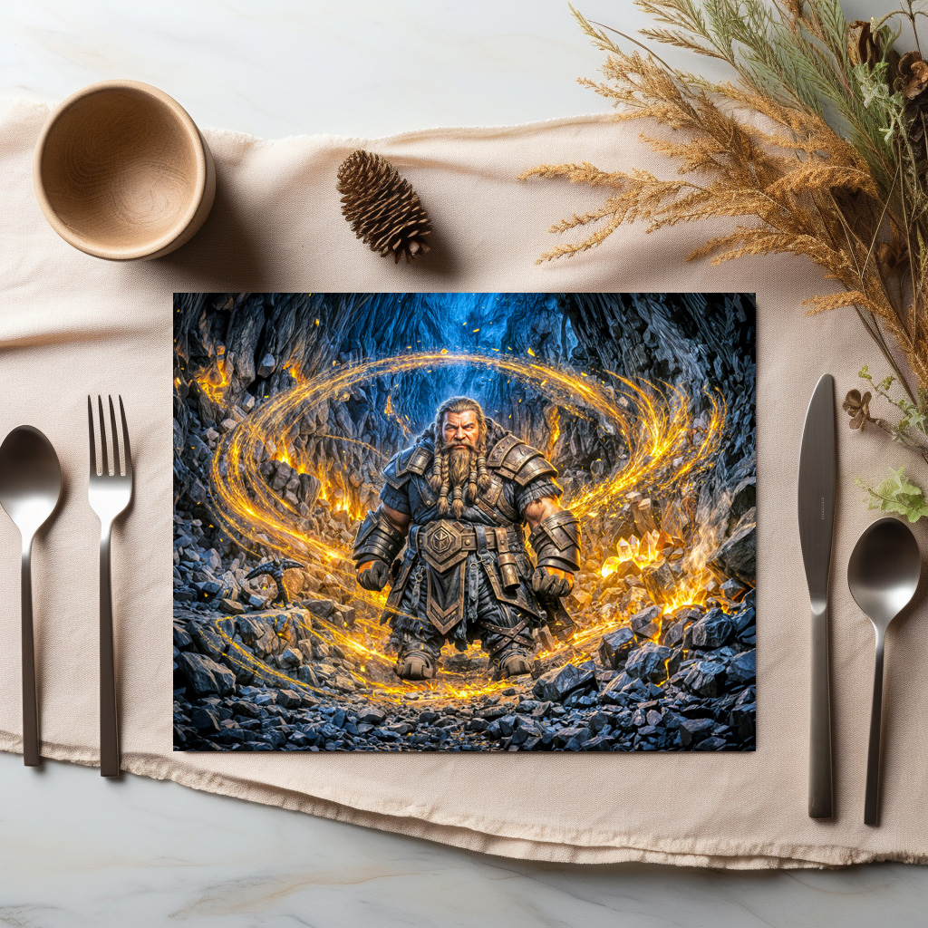 raxxa Premium-Tischset: Dynamic Fantasy Dwarf Working in Enchanted Mine - immagine 2