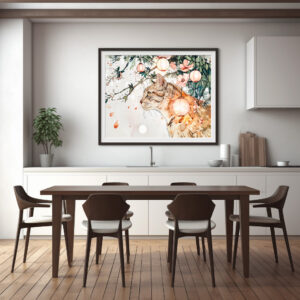 Poster: Tabby Geisha Cat Among Glowing Lanterns in Chinese Ink Painting Style