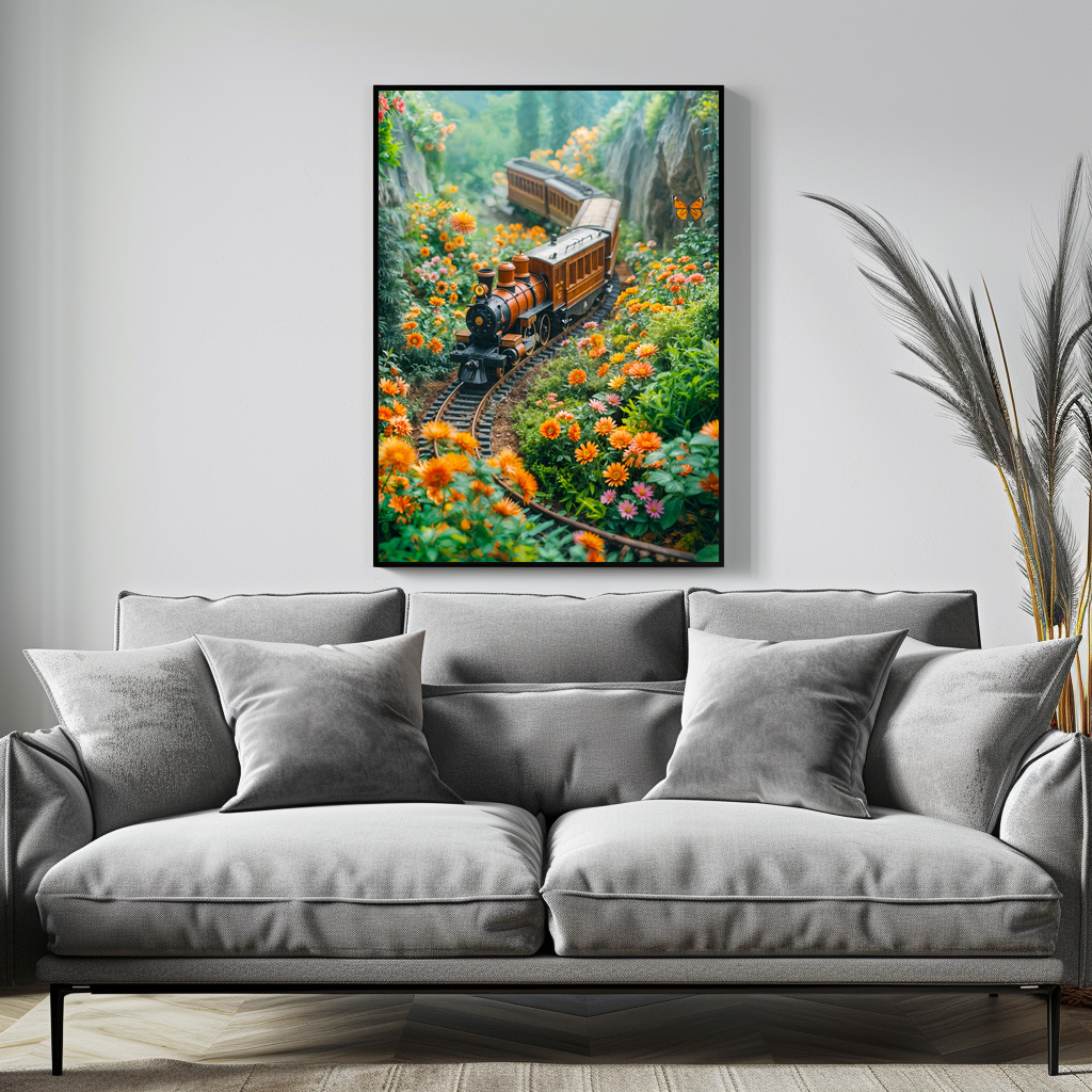 Poster: Miniature train in vibrant mountain meadow – Image 3