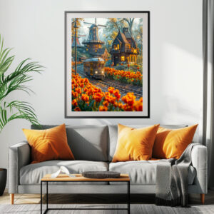 Poster: Miniature trolley in tulip garden village