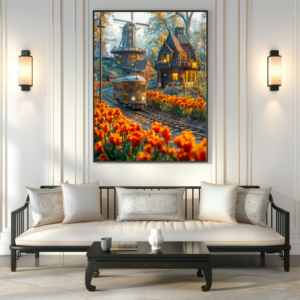Poster: Miniature trolley in tulip garden village – Bild 2