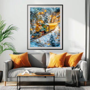 Poster: Miniature steam train on snowy mountain track