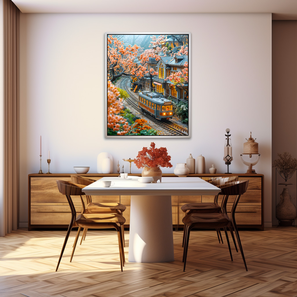 Poster: Miniature spring train under cherry trees - Image 2