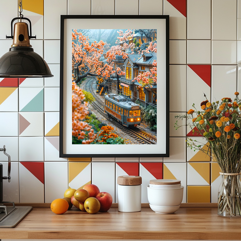 Poster: Miniature spring train under cherry trees - Image 3