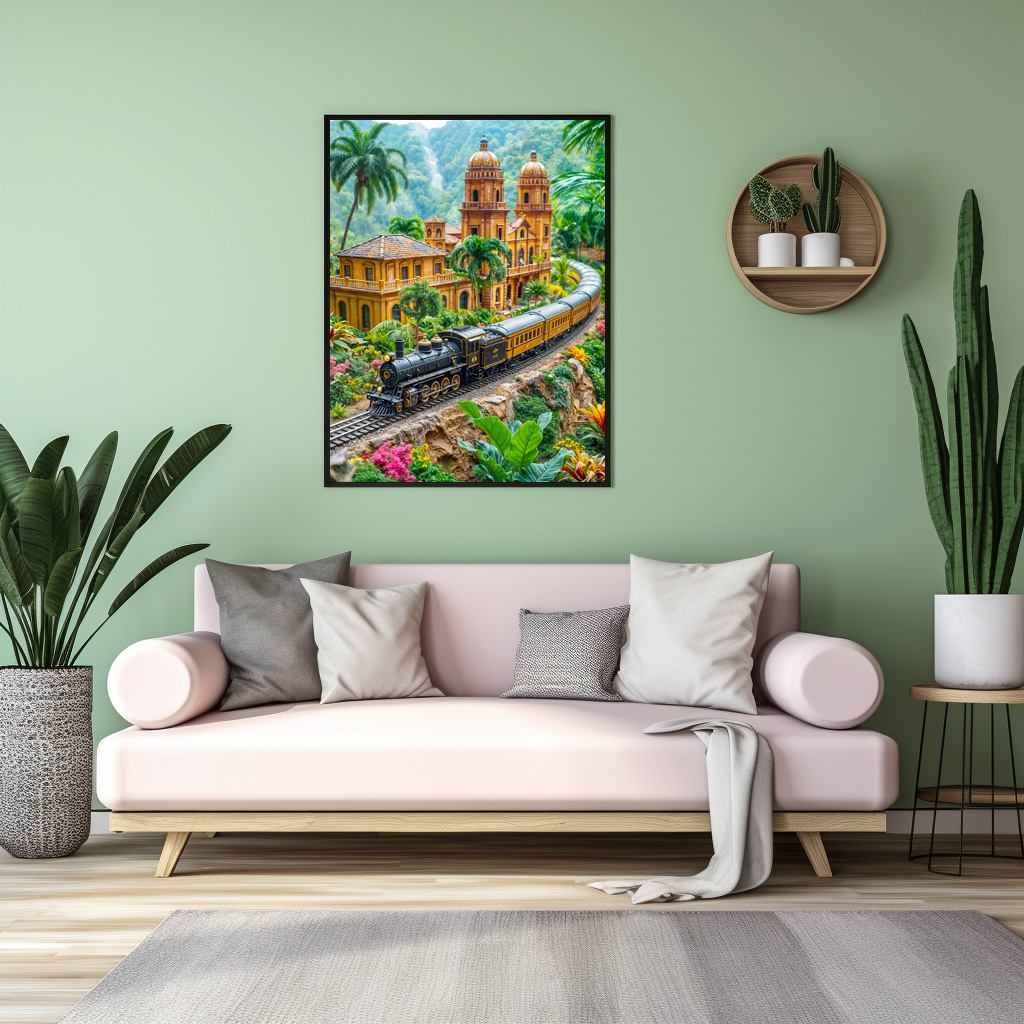 Poster: Miniature train through tropical palace garden