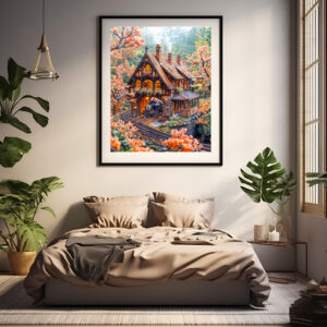 Poster: Miniature steam train under cherry blossoms