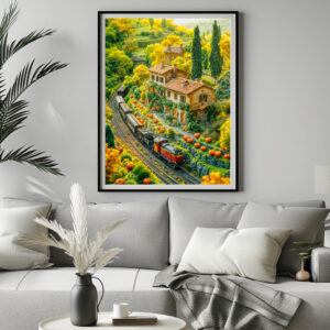 Poster: Miniature train through Tuscan pumpkin fields