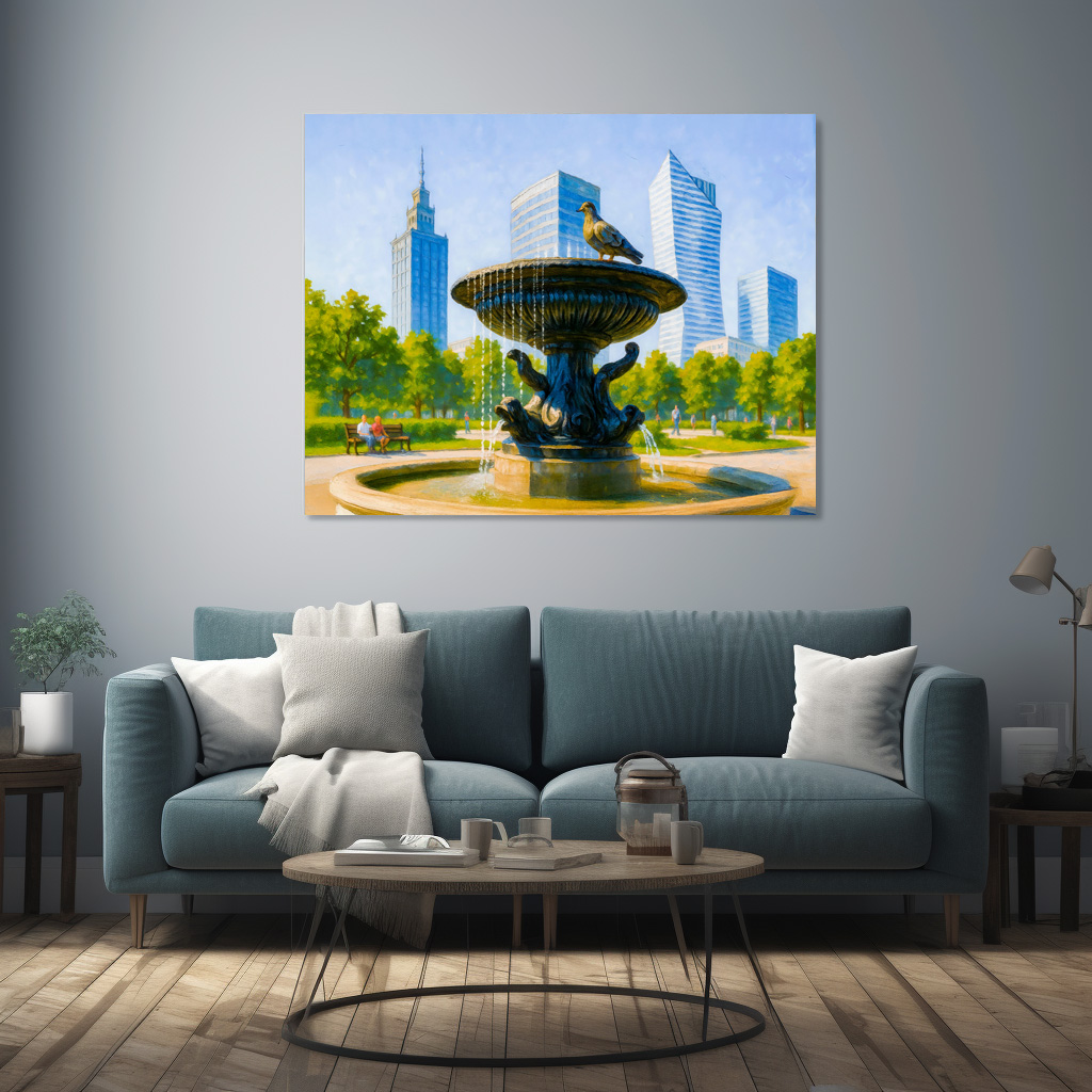 Poster: Fountain in central Warsaw detailed oil painting – Bild 2