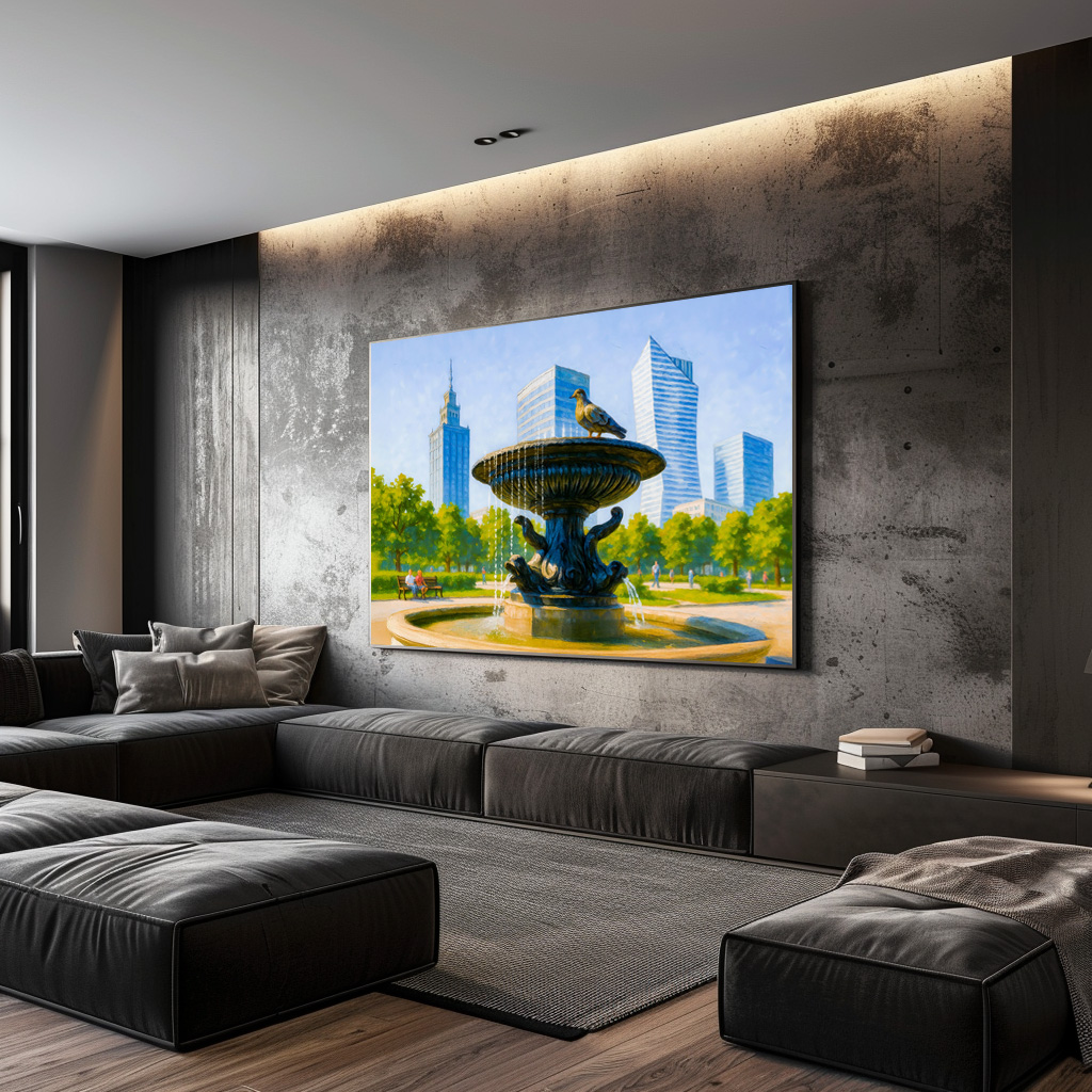 Poster: Fountain in central Warsaw detailed oil painting – Bild 3