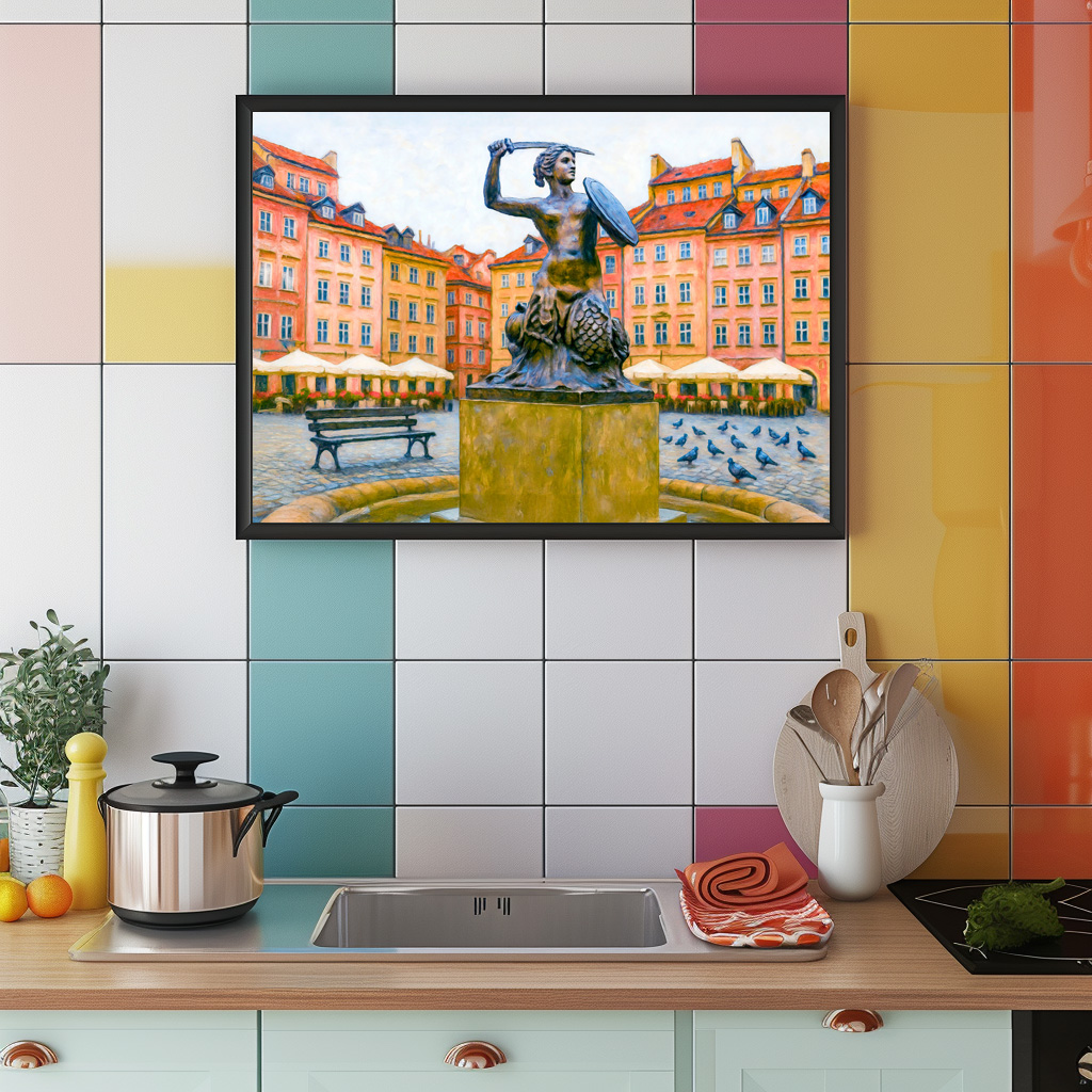 Poster: Syrenka fountain Warsaw oil painting – Image 2