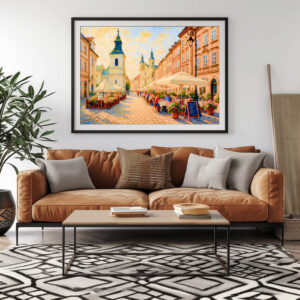 Poster: Cafe morning in Warsaw Old Town oil painting