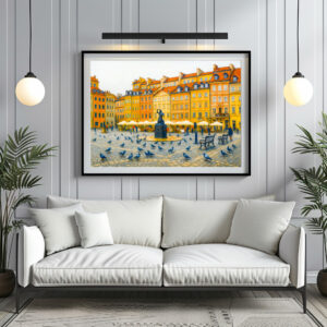Poster: Warsaw oil painting Old Town with Syrenka