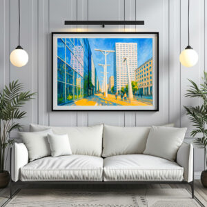 Poster: Skyscrapers and street life Warsaw oil painting