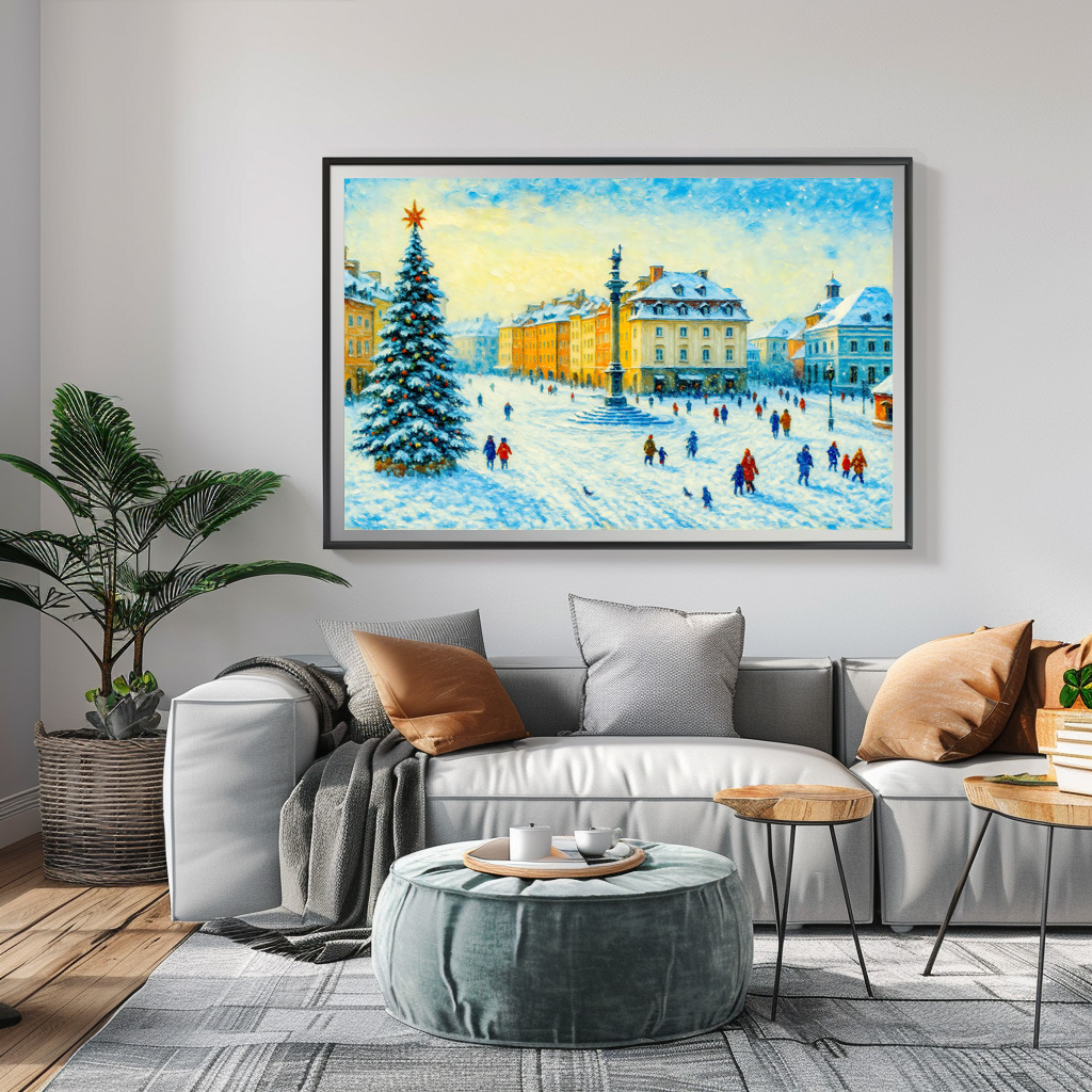 Poster: Winter day in Warsaw oil painting with Christmas tree - immagine 2