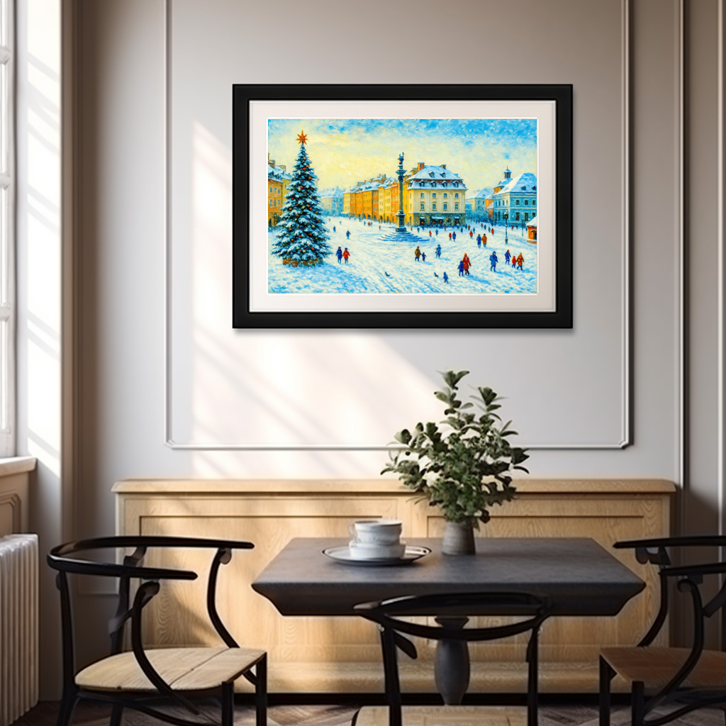 Poster: Winter day in Warsaw oil painting with Christmas tree - immagine 3