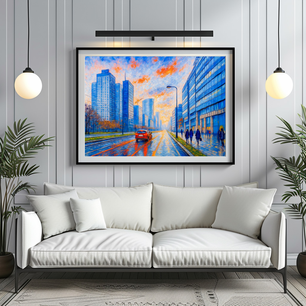 Poster: Evening lights in Warsaw expressive oil painting – Bild 2