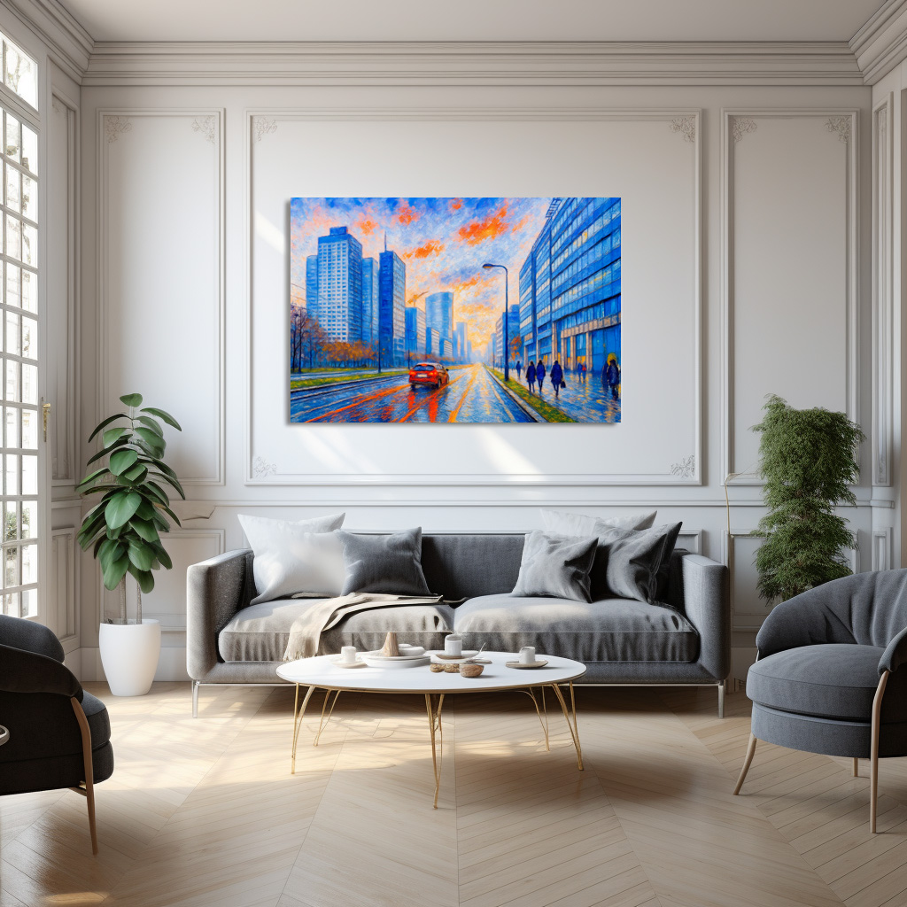 Poster: Evening lights in Warsaw expressive oil painting – Bild 3