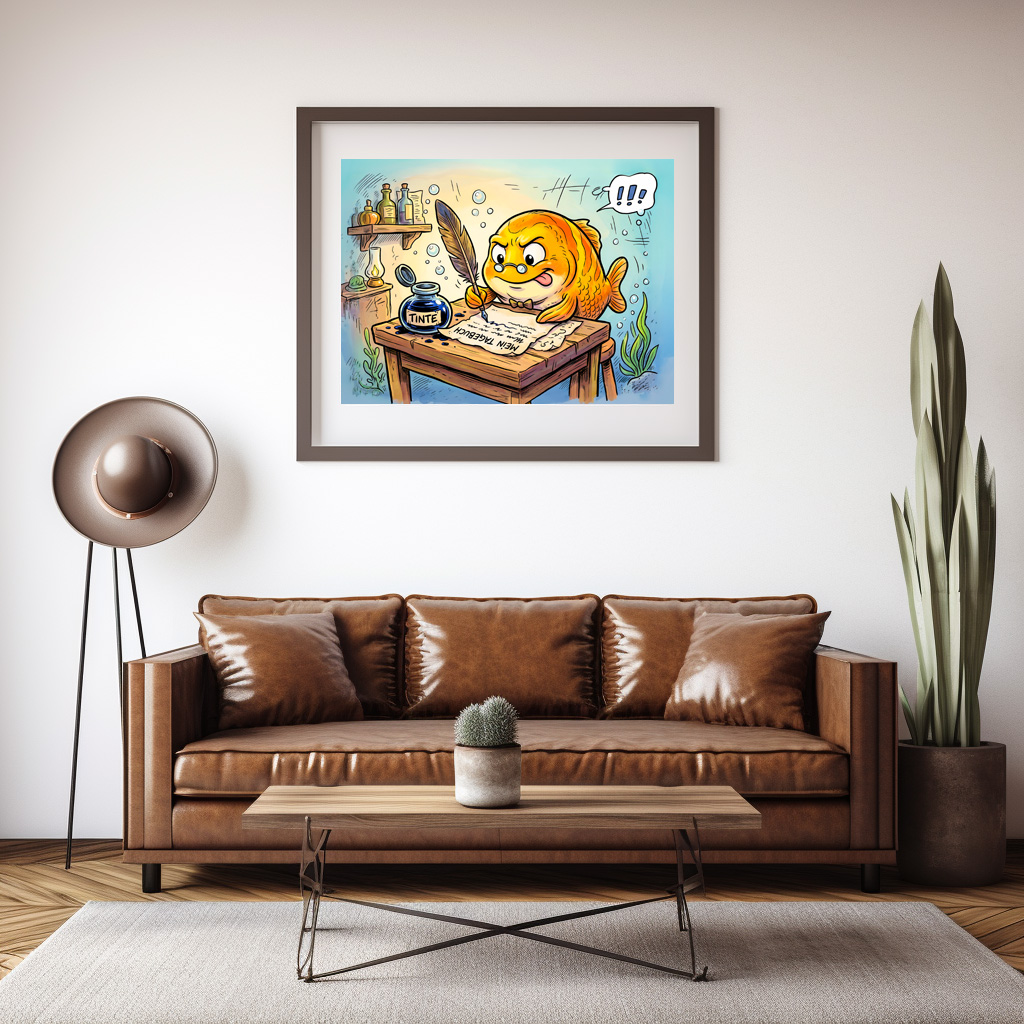 Poster: Fish with Ink Bottle on Wooden Table – Bild 3