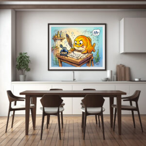 Poster: Fish with Ink Bottle on Wooden Table