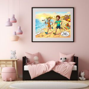 Poster: People Jogging Along a Sunny Beach Path