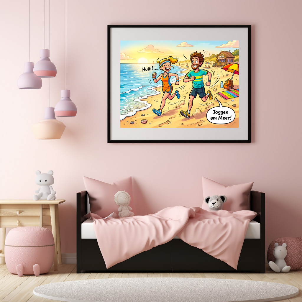 Poster: People Jogging Along a Sunny Beach Path