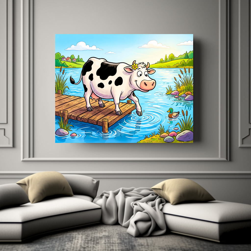 Poster: Cow Standing Beside a Lake in Peaceful Landscape - Imagen 3