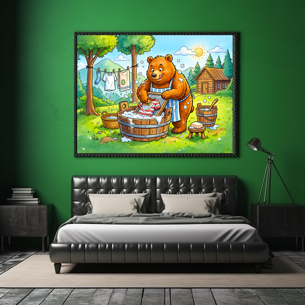 Poster: Bear Washing Laundry Outdoors in Forest - immagine 2