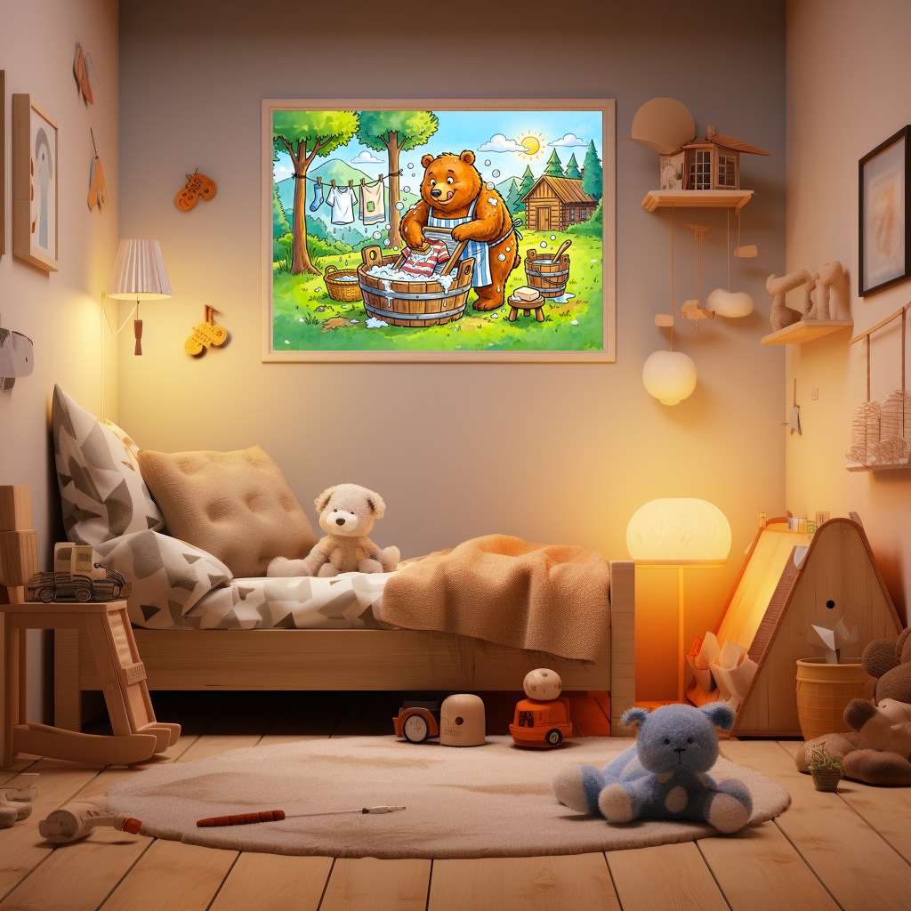 Poster: Bear Washing Laundry Outdoors in Forest - immagine 3
