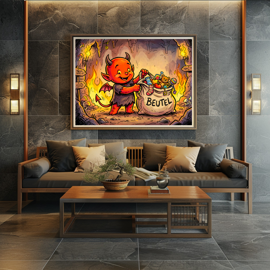 Poster: Little Devil Carrying a Large Bag in Fiery Cave