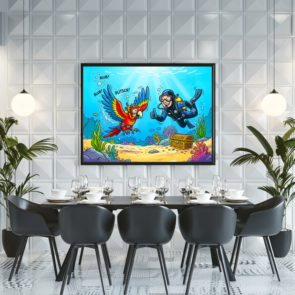Poster: Parrot and Diver Underwater in Colorful Ocean Scene - immagine 2