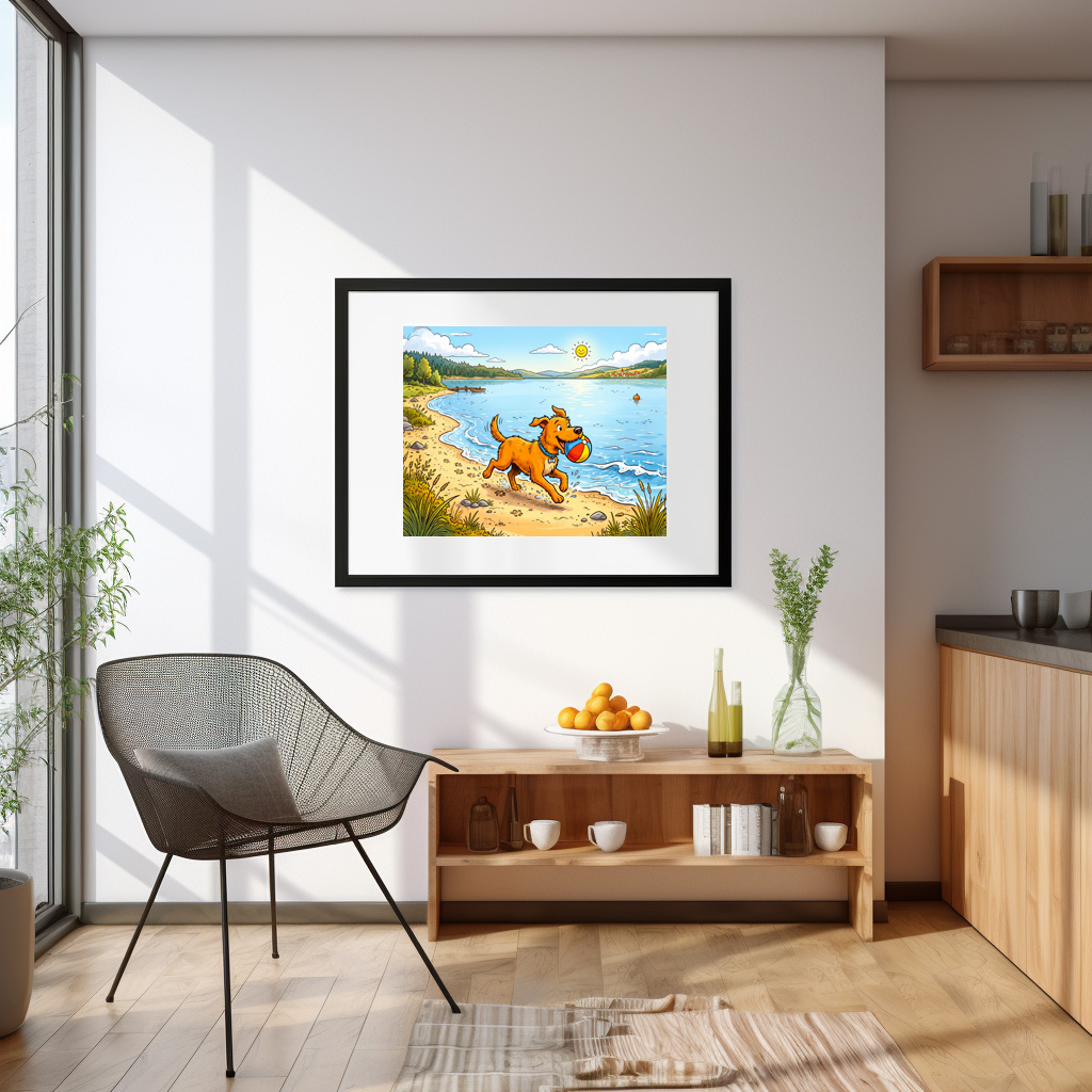 Poster: Dog Sitting Beside a Lake in Peaceful Nature Scene – Bild 2