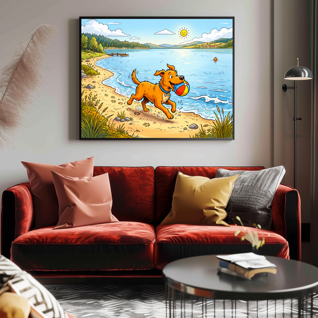Poster: Dog Sitting Beside a Lake in Peaceful Nature Scene – Bild 3