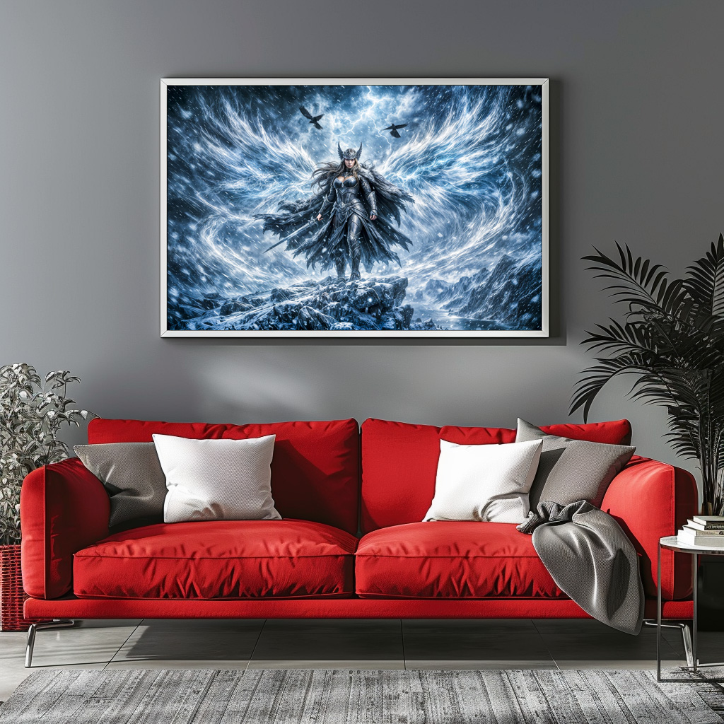 Poster: Dynamic Fantasy Valkyrie in Radiant Battle Atmosphere