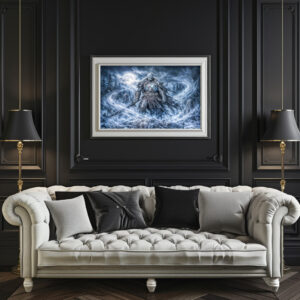 Poster: Dynamic Undead Warrior in Dark Fantasy Atmosphere