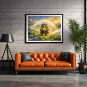 Poster: Dynamic Fantasy Goblin with Rainbow Gold Pot