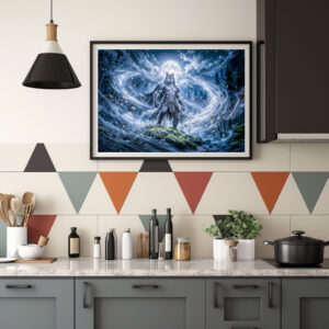 Poster: Dynamic Fantasy Werewolf Under Dramatic Moonlight Atmosphere