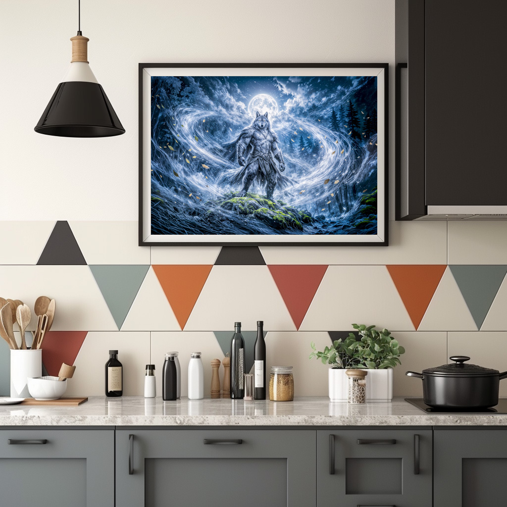 Poster: Dynamic Fantasy Werewolf Under Dramatic Moonlight Atmosphere