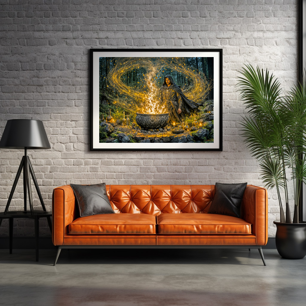 Poster: Dynamic Fantasy Wizard with Glowing Magical Cauldron - immagine 2