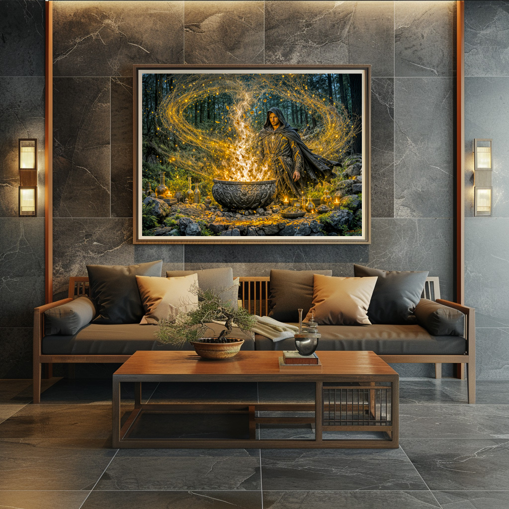 Poster: Dynamic Fantasy Wizard with Glowing Magical Cauldron - immagine 3
