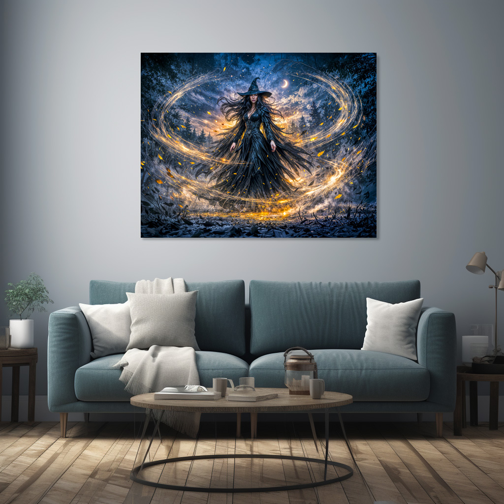 Poster: Dynamic Fantasy Witch with Magical Atmospheric Energy