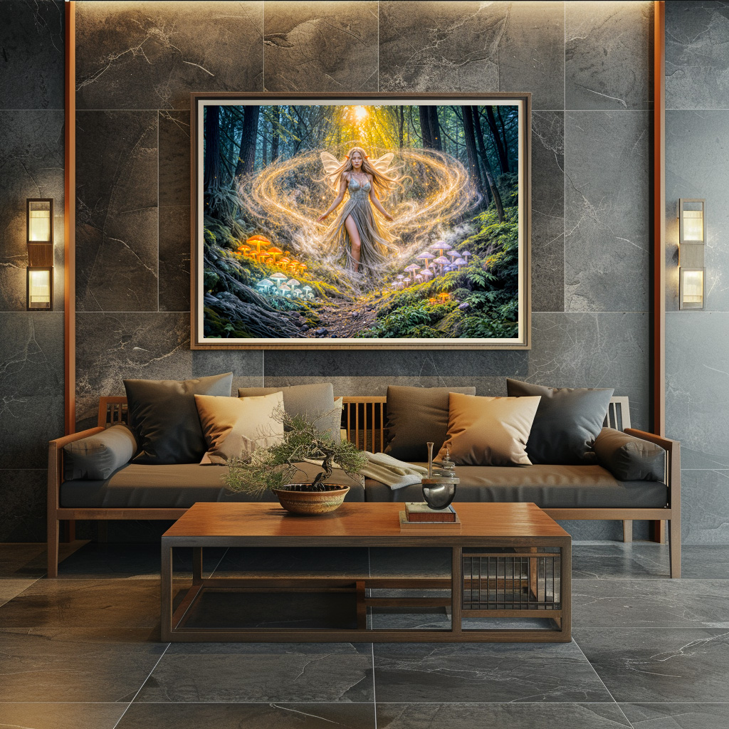Poster: Dynamic Fantasy Elf in Enchanted Forest Mushroom Magic