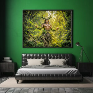 Poster: Dynamic Fantasy Faun in Enchanted Forest Atmosphere