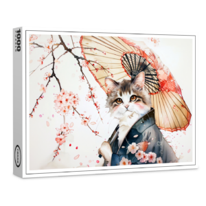 raxxa Premium-Puzzle: Noble Geisha Cat with Bamboo Umbrella in Chinese Ink Painting
