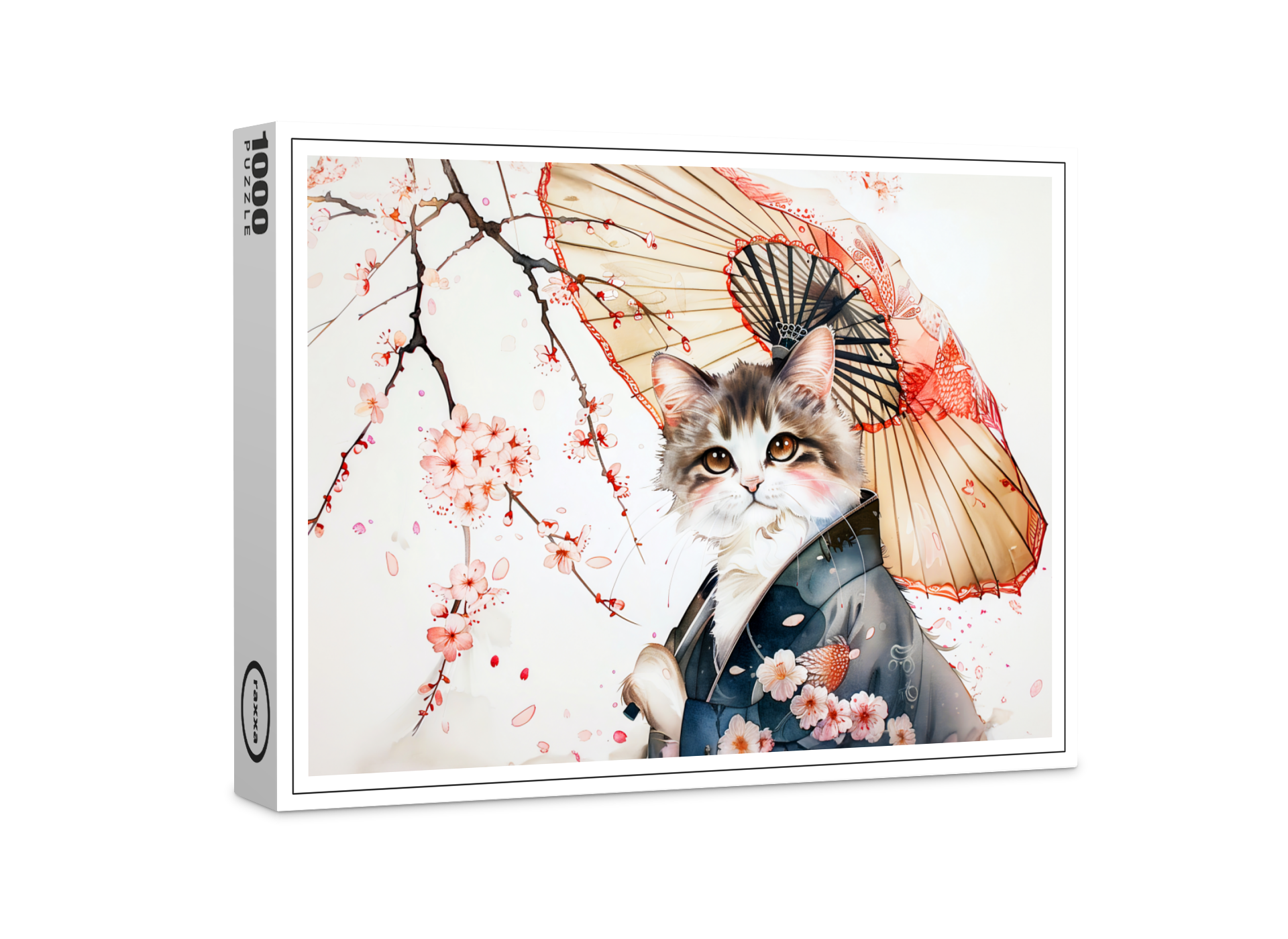 raxxa Premium-Puzzle: Noble Geisha Cat with Bamboo Umbrella in Chinese Ink Painting