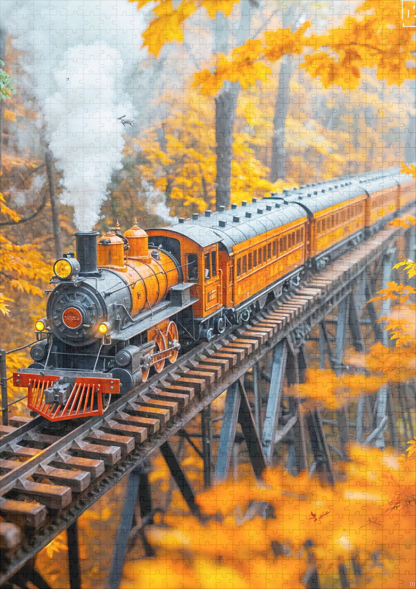 raxxa Premium-Puzzle: Miniature steam train on forest trestle bridge – Image 2