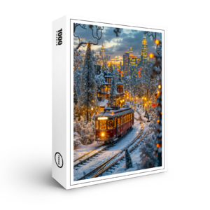 raxxa Premium-Puzzle: Miniature tram in snowy winter city
