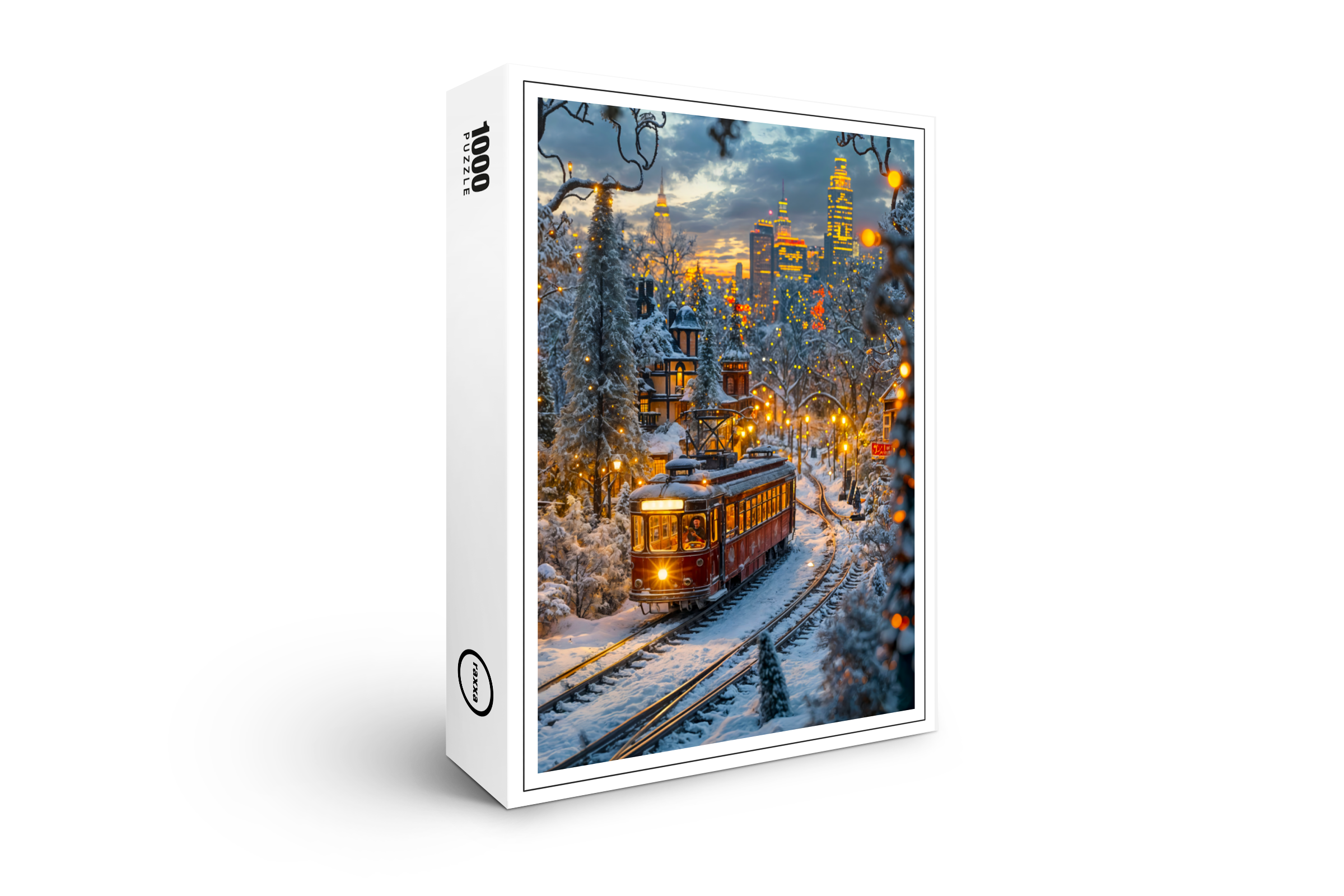 raxxa Premium-Puzzle: Miniature tram in snowy winter city